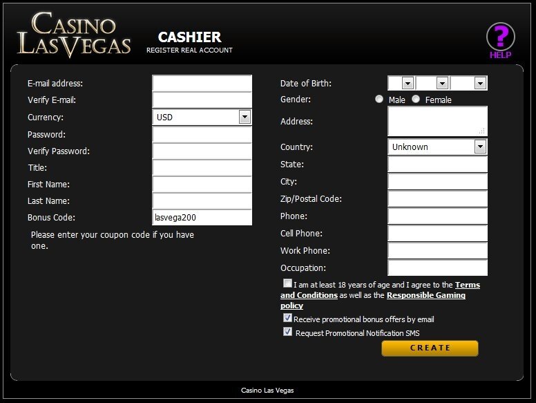 Casino Las Vegas Bonus Code Registration